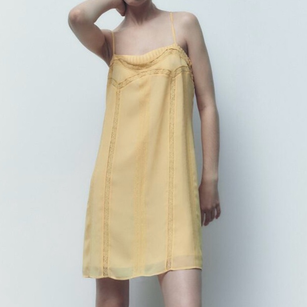 NWT ZARA Yellow Lace Mini Slip Dress